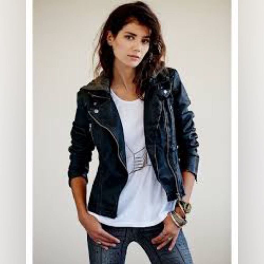 Free People Vegan Leather Hooded Moto Jacket.  SZ 4